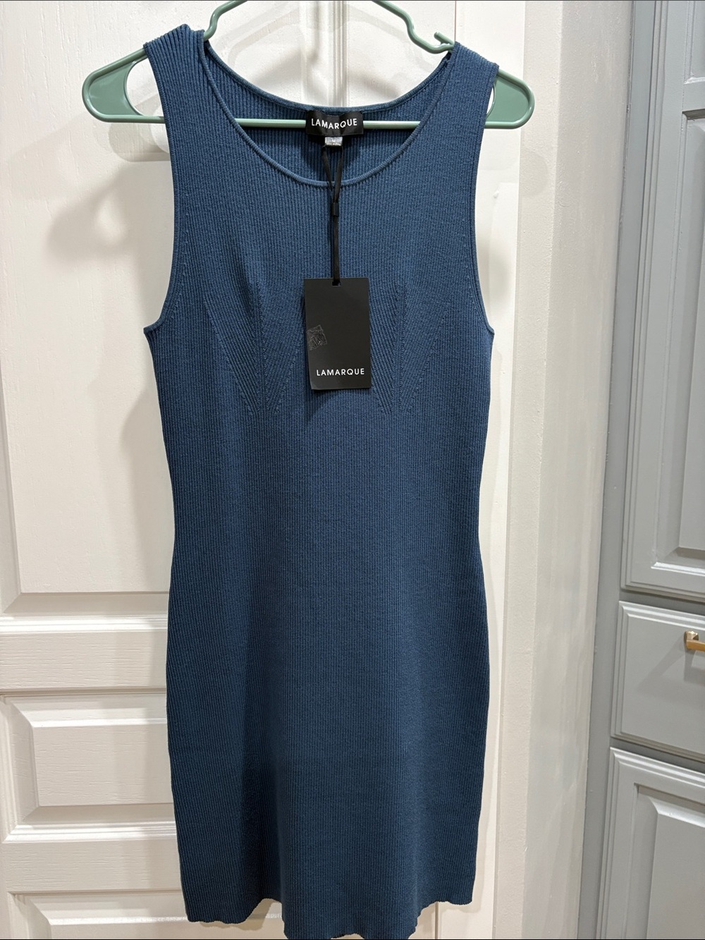 Lamarque Sleeveless Ribbed Knit Mini Dress in Slate Blue
